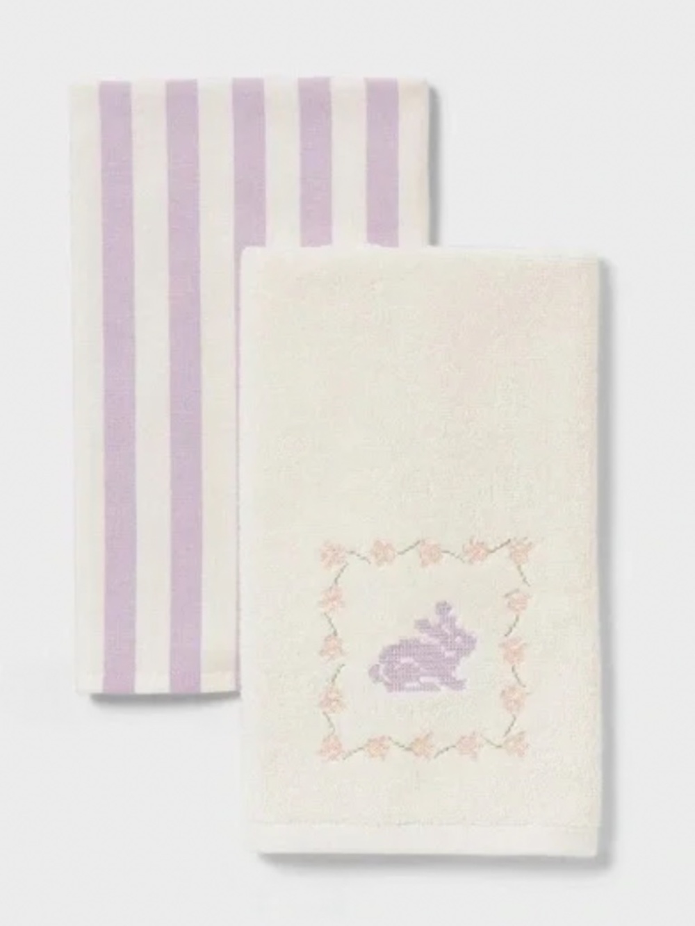 2pk nwt Easter Cross Stitch and Stripe Hand Towel Purple - Threshold